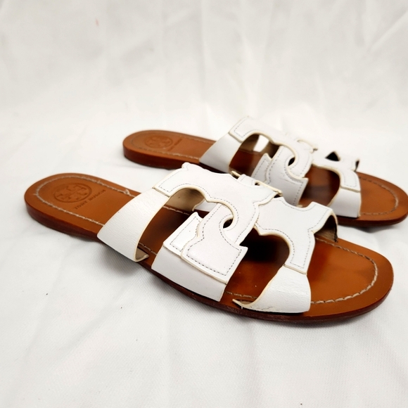 Tory Burch Shoes - Tory Burch White Leather Anchor Flat Slides Size 6.5